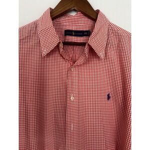 Polo Ralph Lauren Men's XXL Orange Gingham Cotton‎ Shirt Custom Fit Long Sleeve